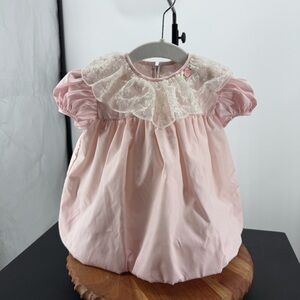 Vintage C.I. Castro & Co Baby Girl bubble Dress Pink White lace Collar 18 Months
